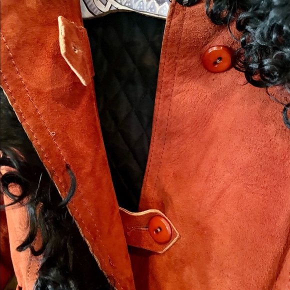 Vintage Red Suede Jacket with Black Curly Lamb Hair. Christmas Coat. - Picture 6 of 7